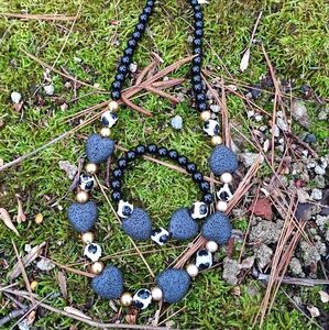 Black lava bead jewelry set